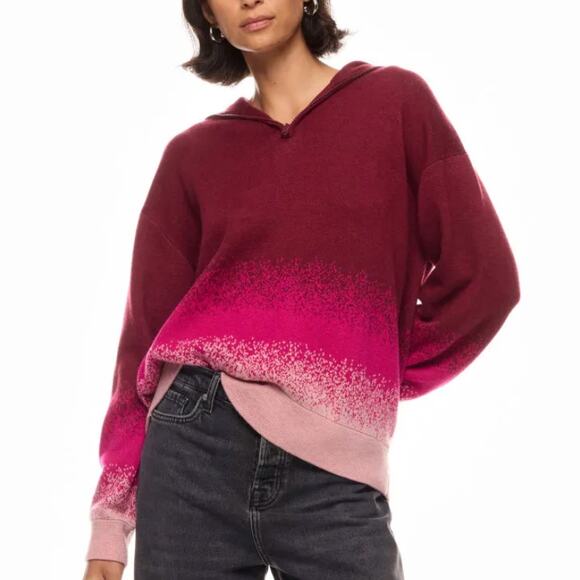 Terez Pink Ombre Oversized Sweater LARGE Fold Over Quarter Zip Soft Holiday $380 - Picture 1 of 9